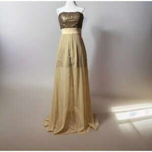 MM Couture By Miss Me Strapless Maxi Dress XS Sheer Sequence Prom Wedding Party